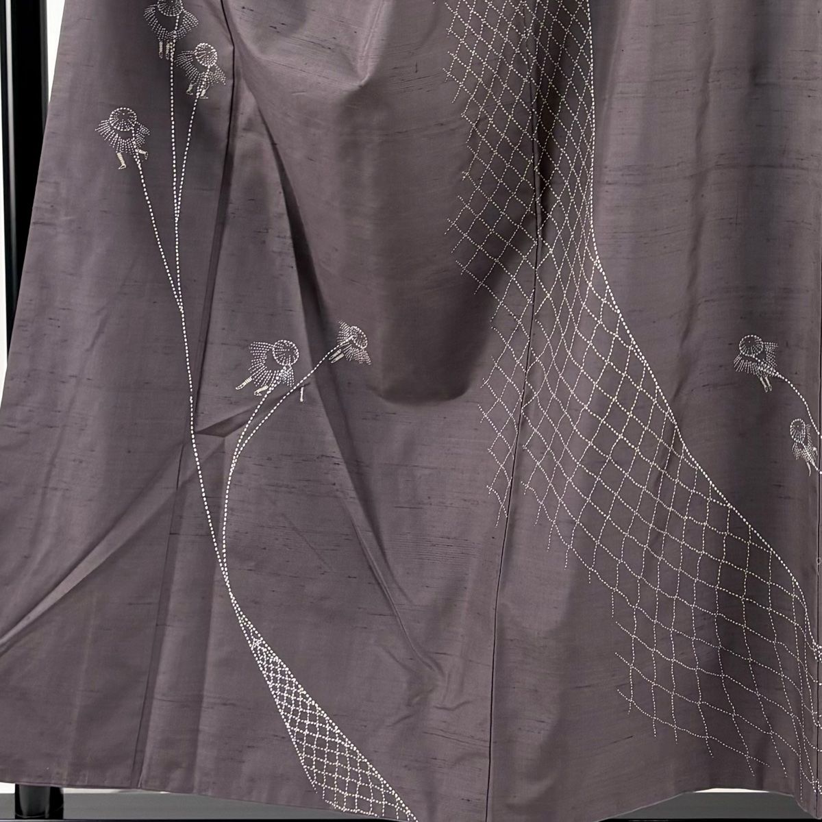 訪問着 身丈154cm 裄丈65.5cm M 袷 落款 網 人物 刺繍 灰紫 正絹