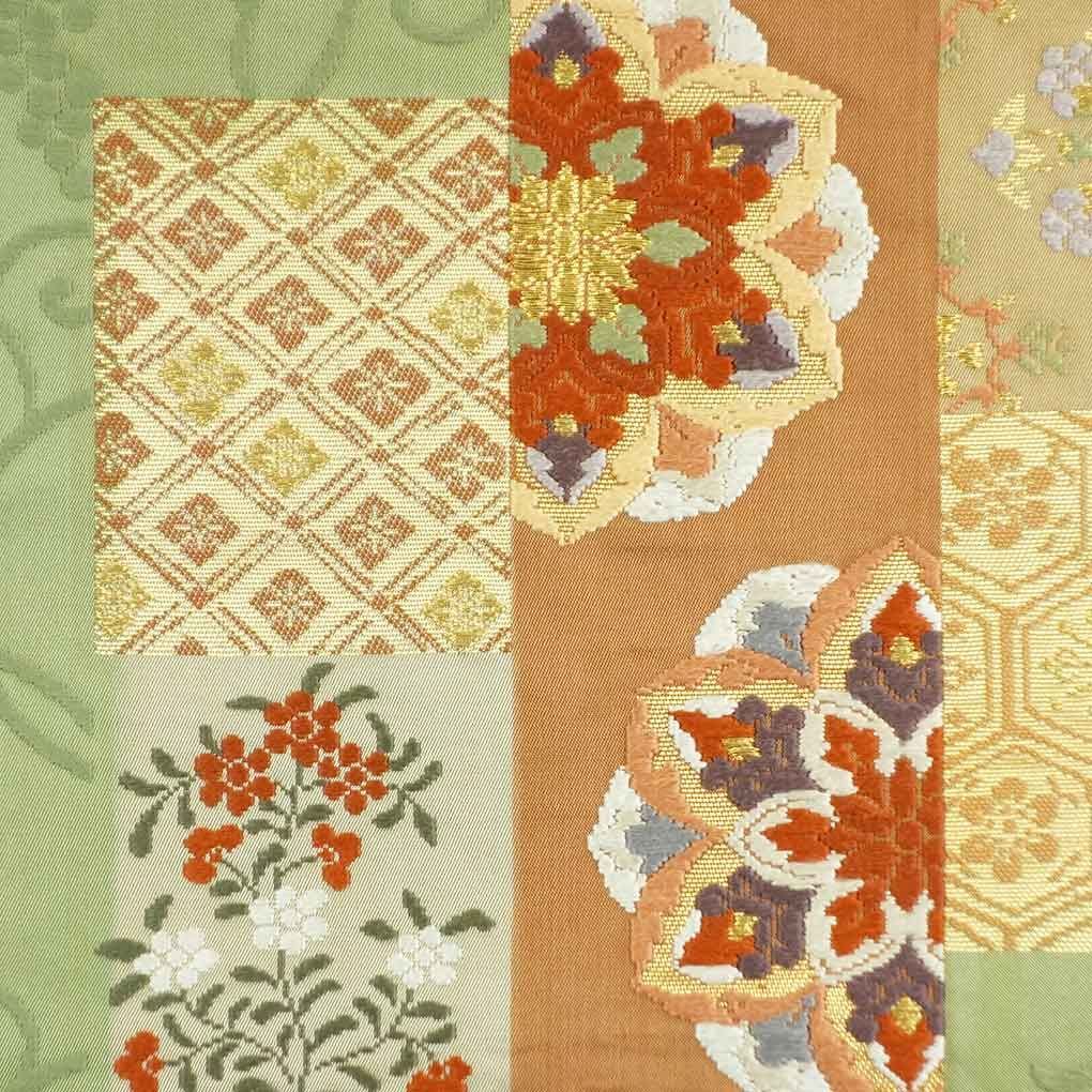 袋帯 幅31cm 長さ440cm レディース 蔦柄 秋冬春用 正絹 シルク グリーン リメイク リユース リサイクル 呉服のきくや