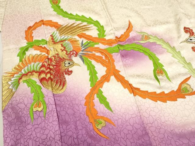 平和屋着物[]七五三 女の子 7歳 祝着 四つ身 袋帯セット 総刺繍 鳳凰 金