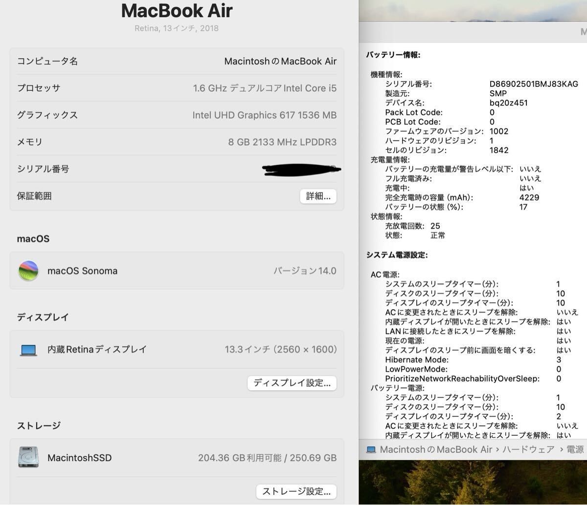 ［美品］Apple MacBook Air 13inch 2018/Core i5 1.6GHz/8GB/SSD256GB/Windows11/Office 2024/382