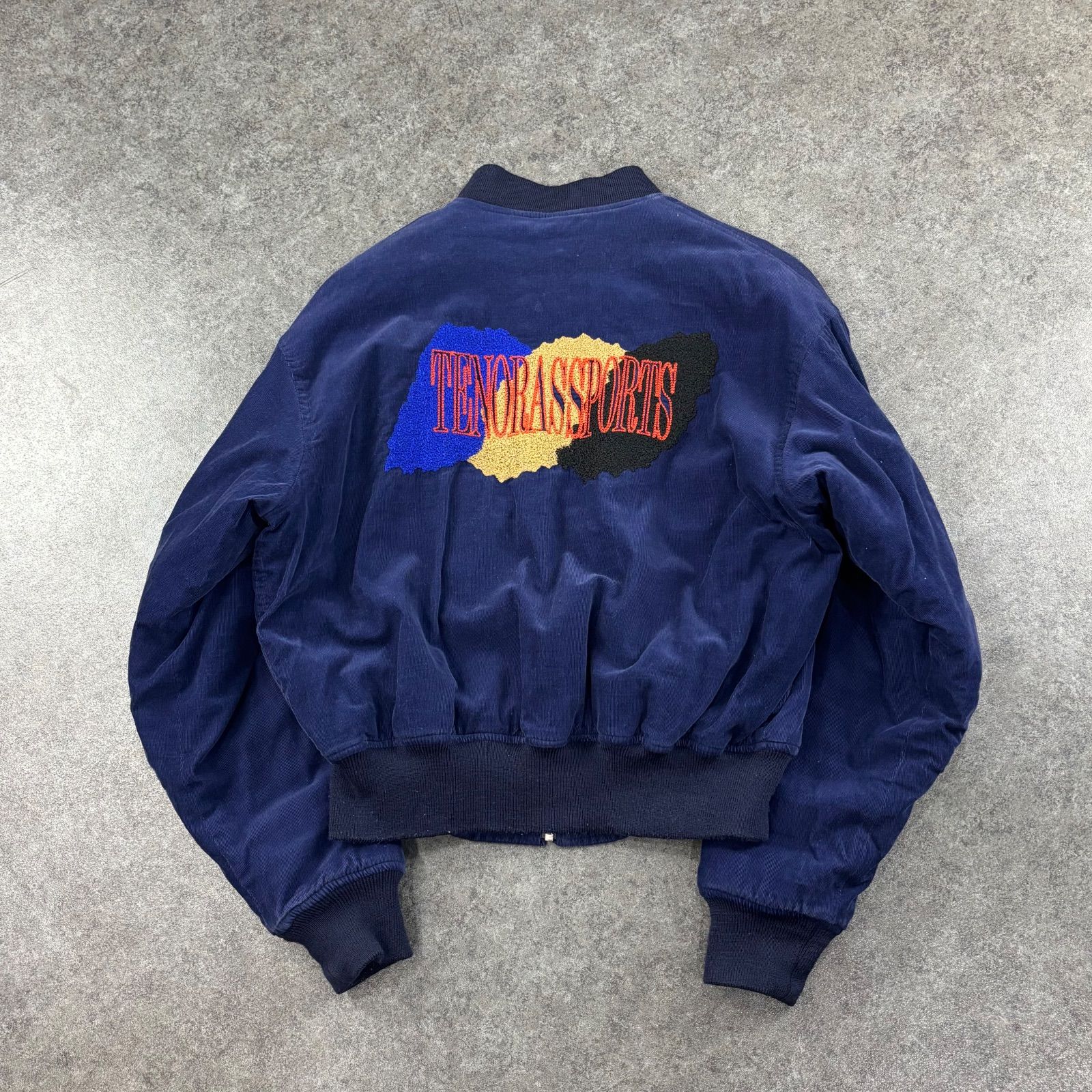 90s TENORAS SPORTS MA-1 Flight Bomber Corduroy Jacket Blouson Navy y2k ティノラス コーデュロイ ボンバージャケット ブルゾン ワッペン 刺繍 ネイビー 紺 ヴィンテージ ビンテージ F