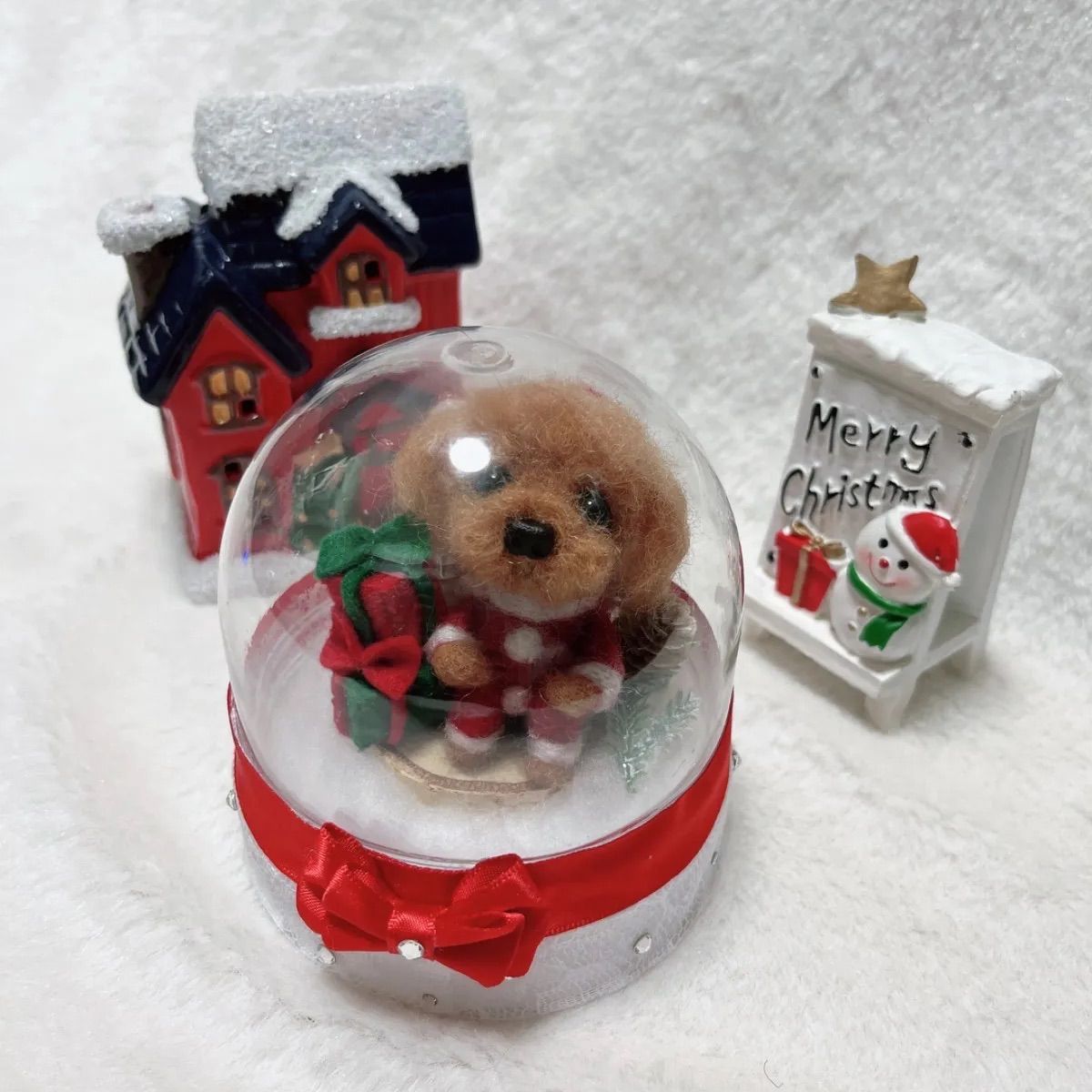 ⭐︎クリスマス サンタ トイプードル ♪ ドーム 羊毛フェルト