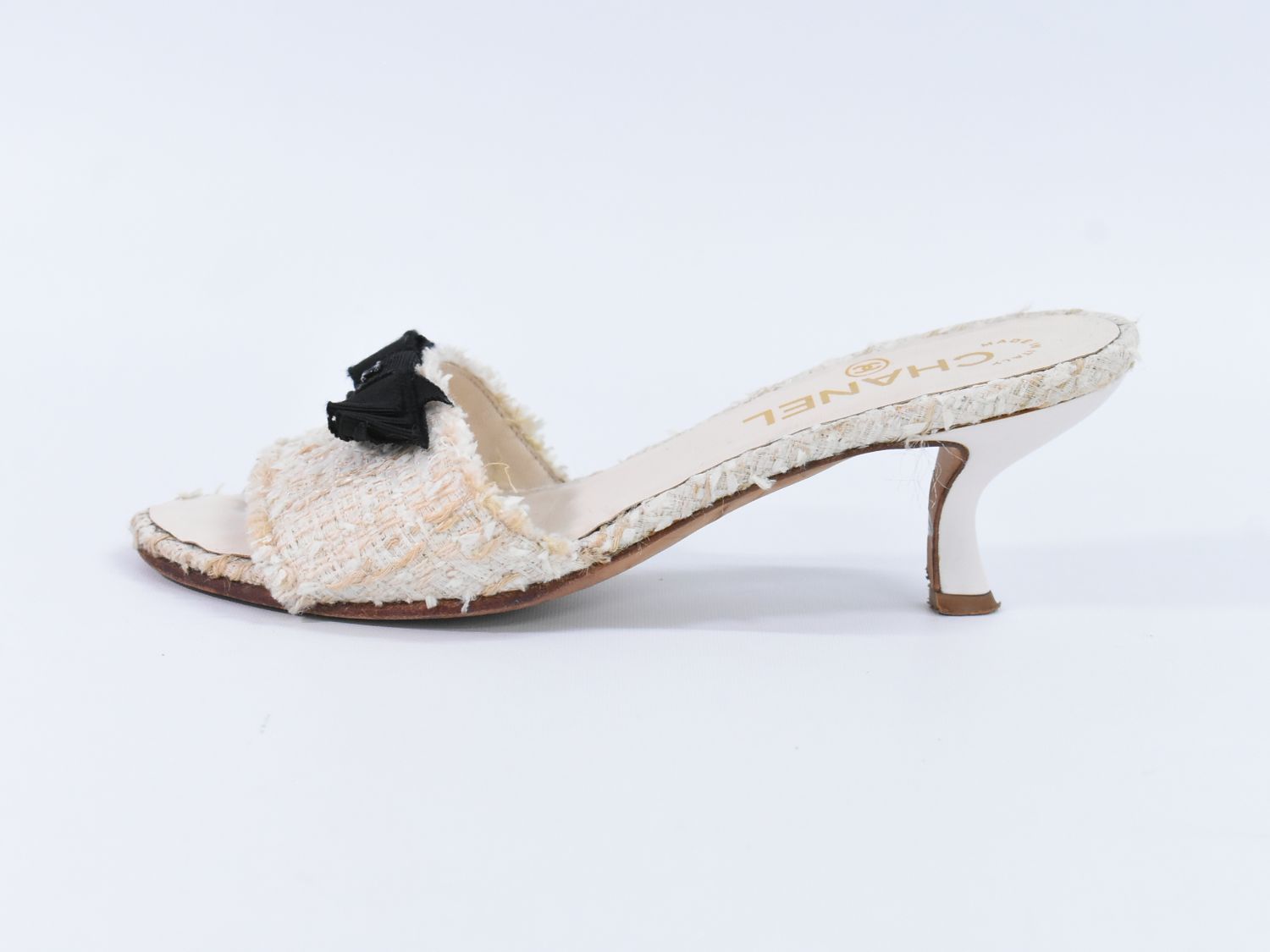 本物 シャネル CHANEL ココマーク リボン ツィード サンダル ミュール