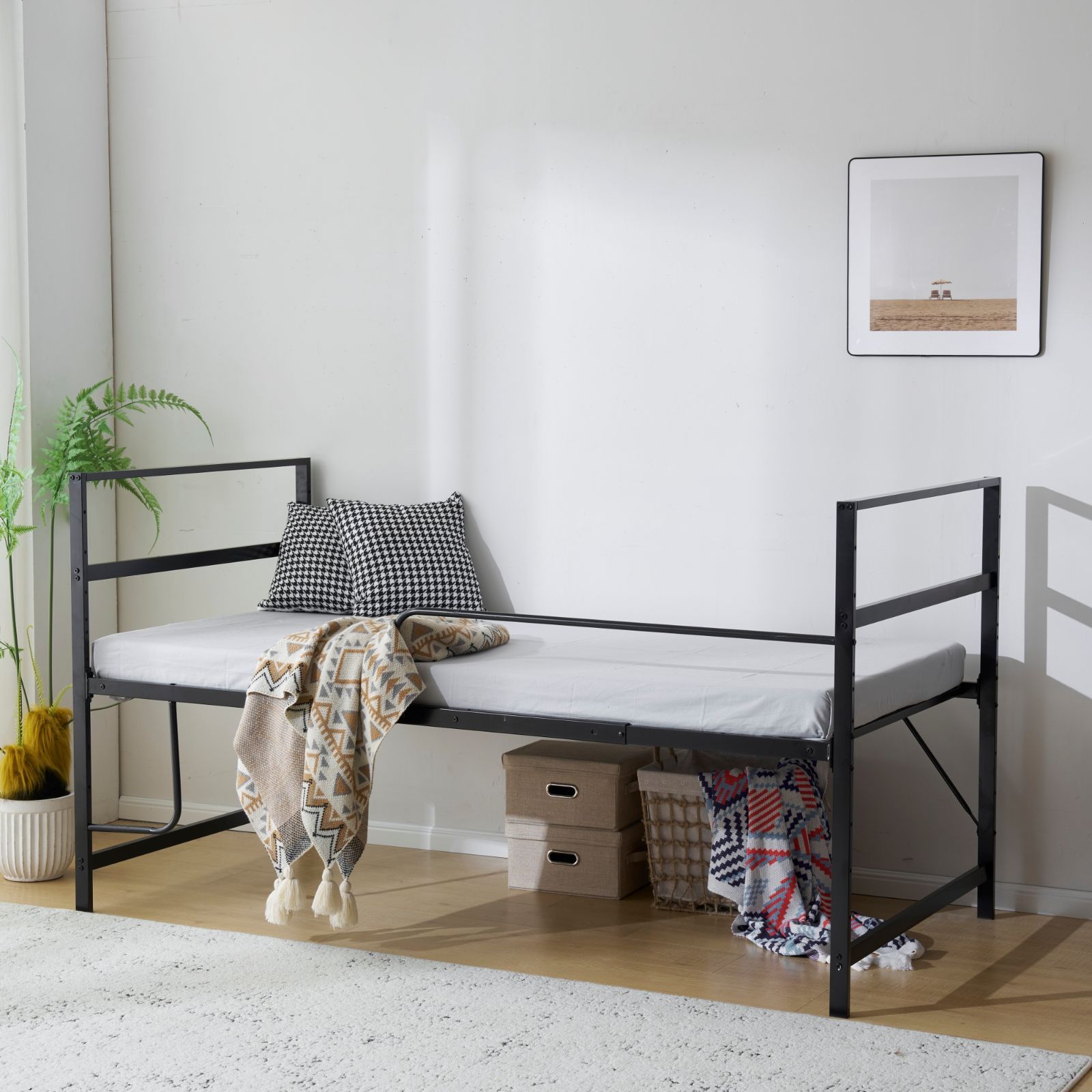 大人気！スチール 耐震 収納付きパイプベッド(S) 一人暮らし 2COLOR