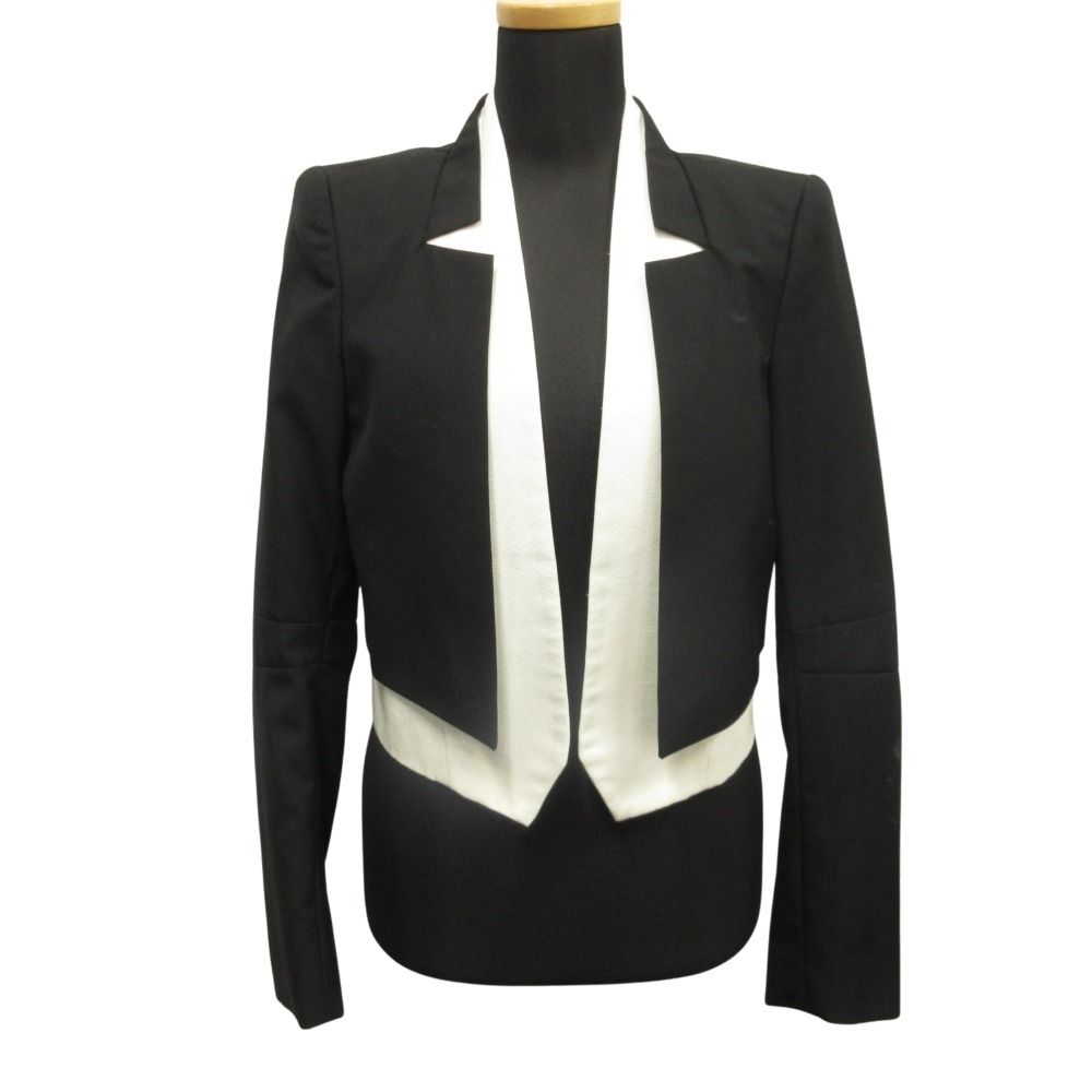 KARL LAGERFELD カールラガーフェルド タキシード ジャケット ブルゾン レイヤード ウール 38 黒 ブラック レディース 古着