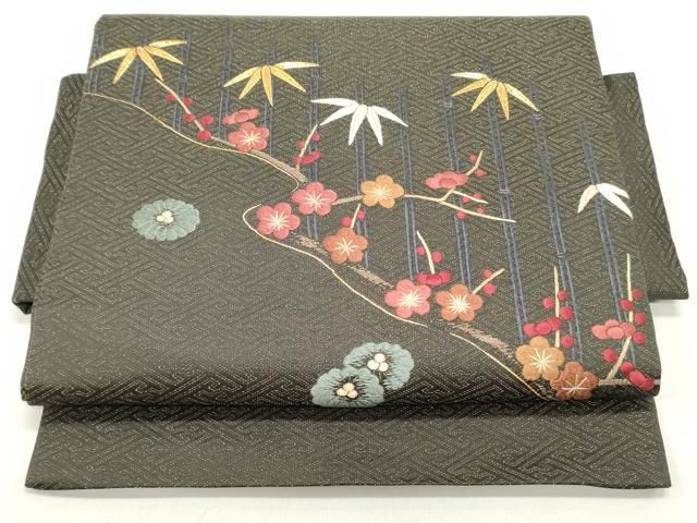平和屋着物 つけ帯 駒刺繍 総刺繍 流水枝梅文 金通し地 正絹 DAAW6741ob