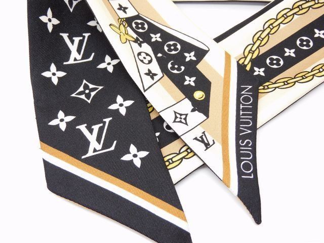 美品 ヴィトン M96176 バンドーBB・LV ボウ □ リボンスカーフ シルク