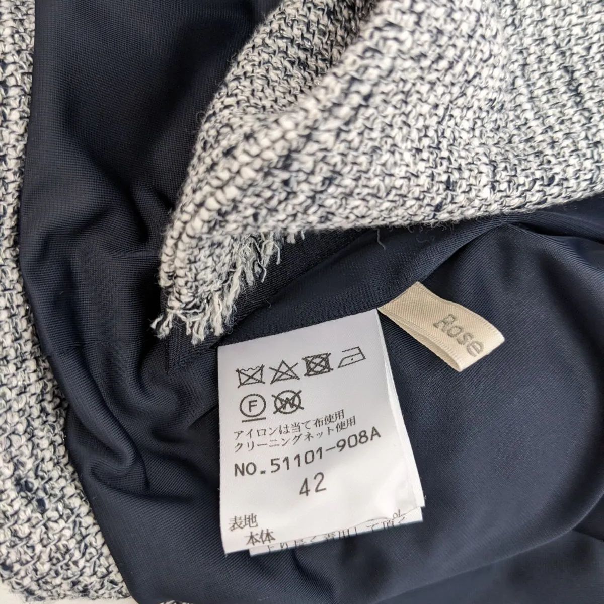 ローズティアラ ノーカラージャケット リボンスリーブ ネイビー ローズ