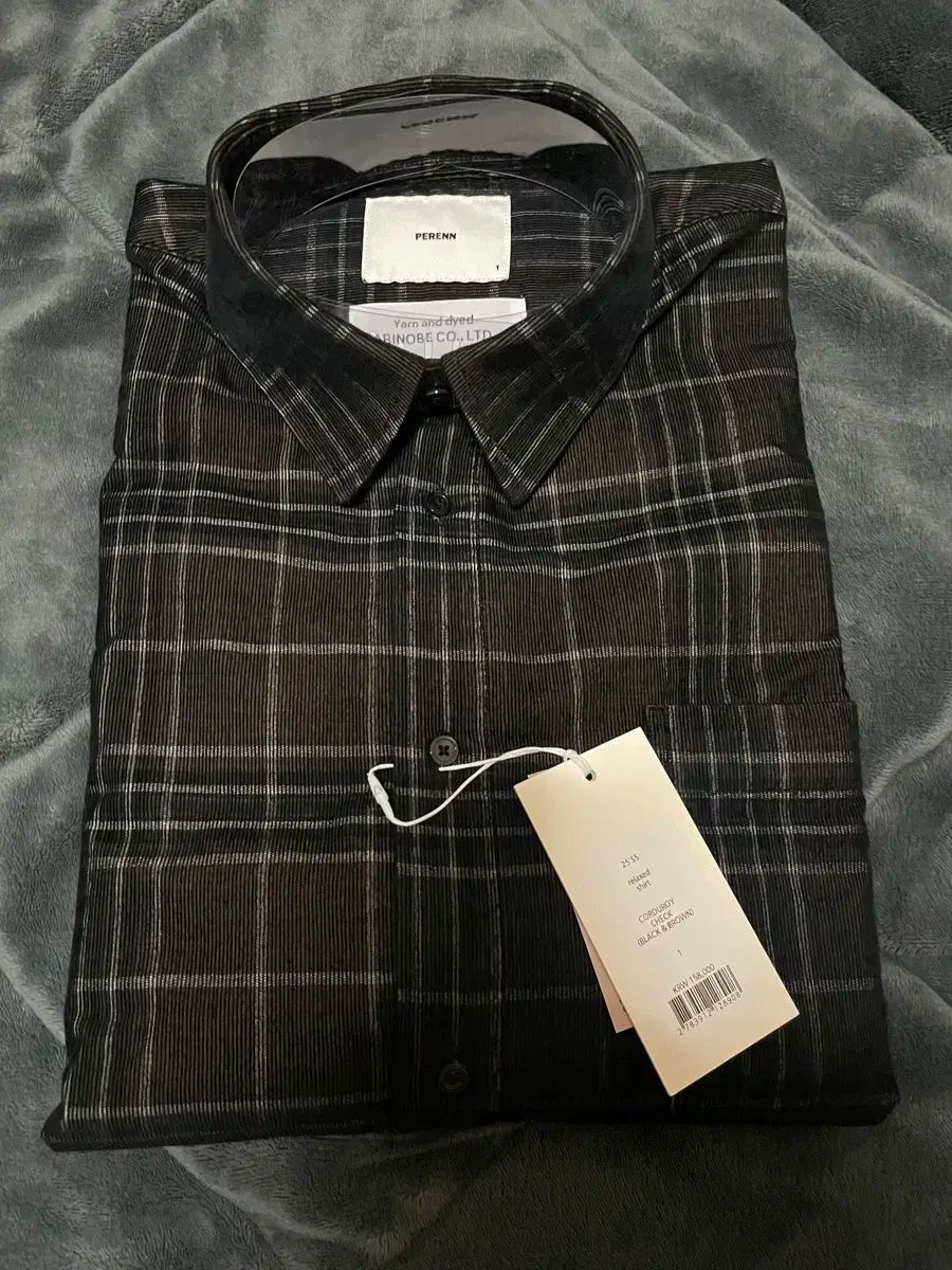 25ss PERENN コーデュロイ シャツ チェック柄 ブラック ブラウン 1size
