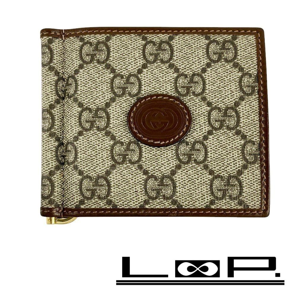 美品　グッチ  マネークリップ 財布 ウォレット GGスプリーム キャンバス ブラウン 700686 箱 【313097】7