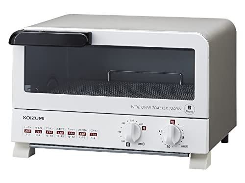 ホワイト_2枚焼き コイズミ オーブントースター 1200W 無段階温度調節 15分タイマー 2枚焼き ホワイト KOS-1204|W