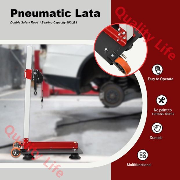 空気圧式車デントプーリングキット 板金製車デント除去ツール 吸盤式 調整 なボディ整形修正器具 ホイール付き 修理工場向け