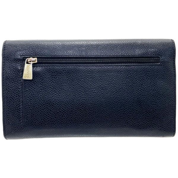 シャネル 長財布 ココマーク 二つ折り長財布 キャビアスキン レザー 革 ブラック 黒 CHANEL CC ファスナー長財布 財布 ロングウォレット ウォレット サイフ