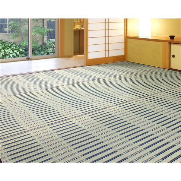 専用になります。 い草 ラグマット 絨毯 江戸間 3帖 ブルー 縁：綿100％ 高耐久性 掛川