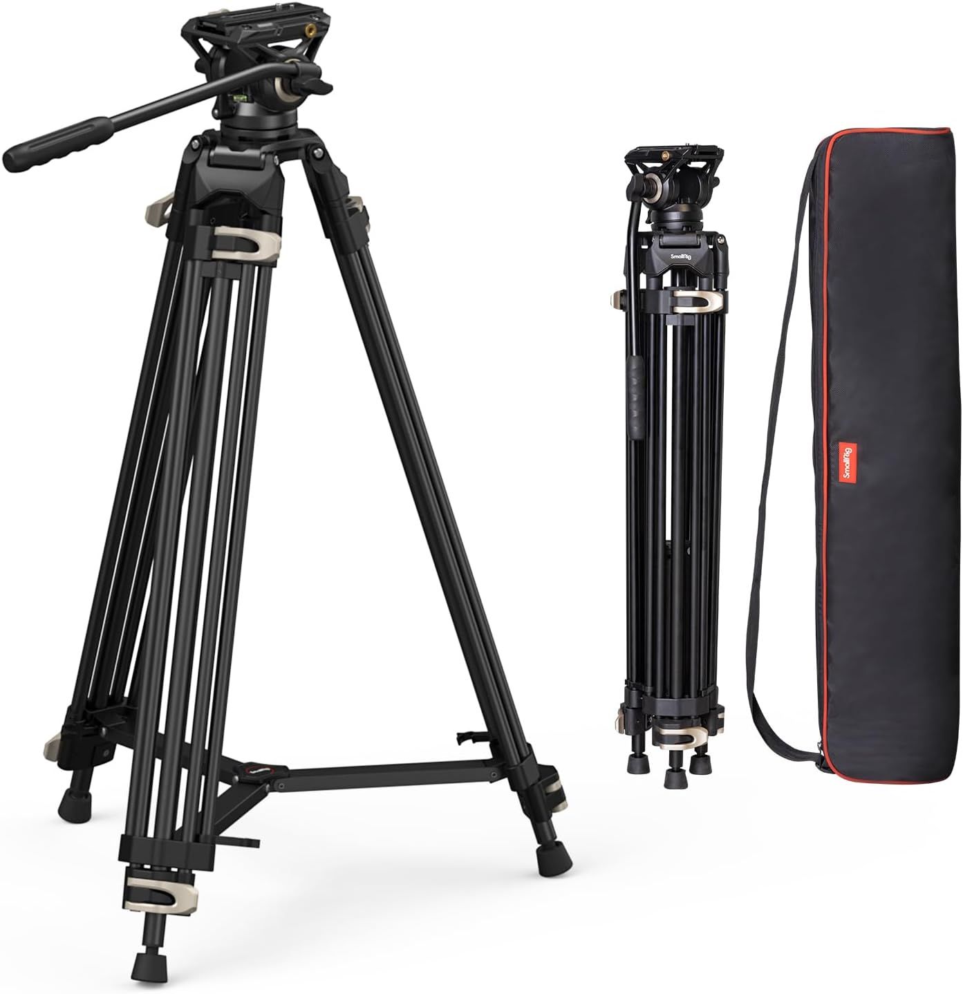 SmallRig ビデオ三脚 186cm 大型 プロ三脚 耐荷重8kg 75mmボウルフルード雲台付き 3段角度調節 アルミ製 レバーロック式 録画 DSLR 一眼レフ デジカメ DV ビデオカメラに対応 3751B