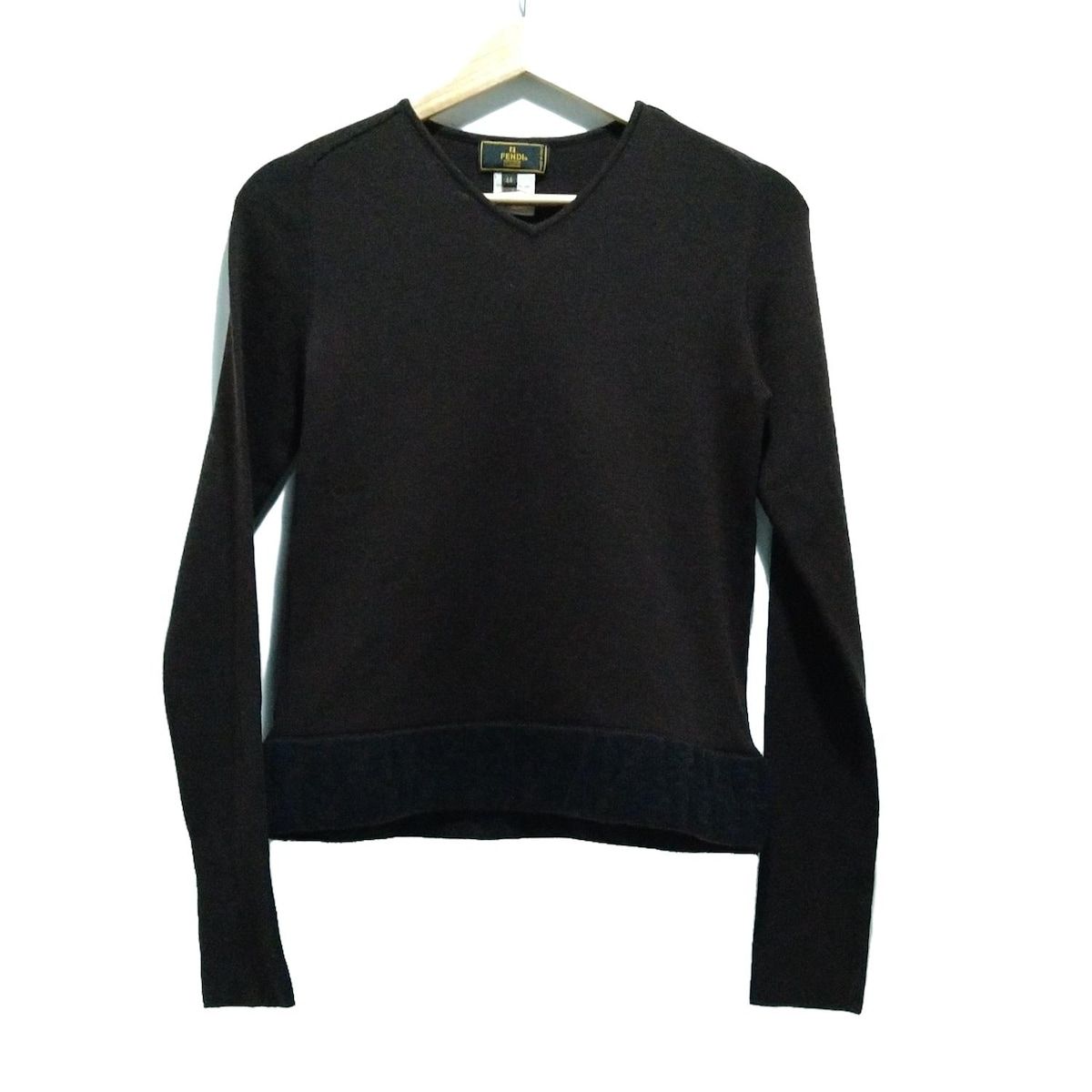 FENDI フェンディ 長袖セーター サイズ44 L レディース - ダークブラウン×黒 Vネック|ズッカ柄