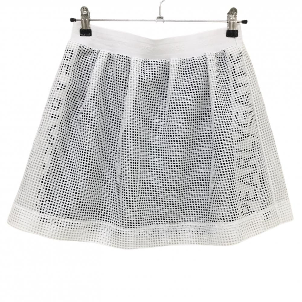 特価【超美品】PGGパーリーゲイツ スカート 白×ネイビー スクエアレース ボーダー レディース 1(M) ゴルフウェア PEARLY GATES