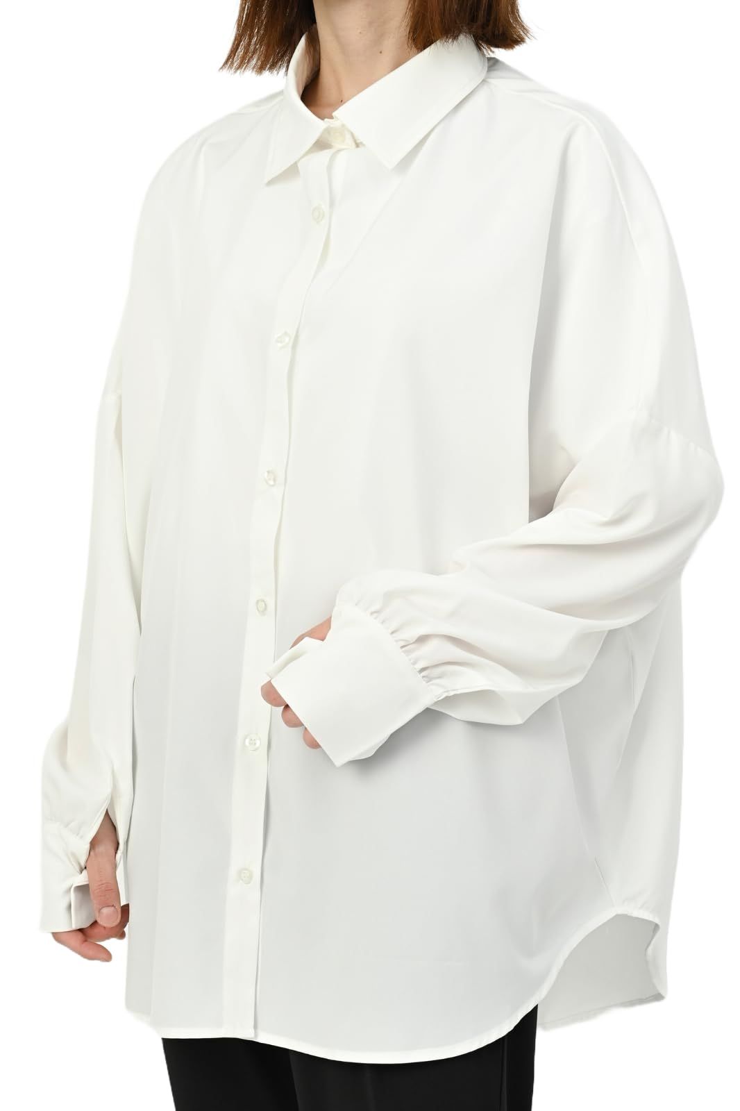 [MORE AUNI] シャツ ラッシュガード レディース 襟付き 水着 体型カバー UPF50+ 接触冷感 Q-max 98% uvカット 夏 日焼け 止め 防止 暑さ対策グッズ 長袖 指穴付き マラソン ジョギング  [ホワイト / 8282]