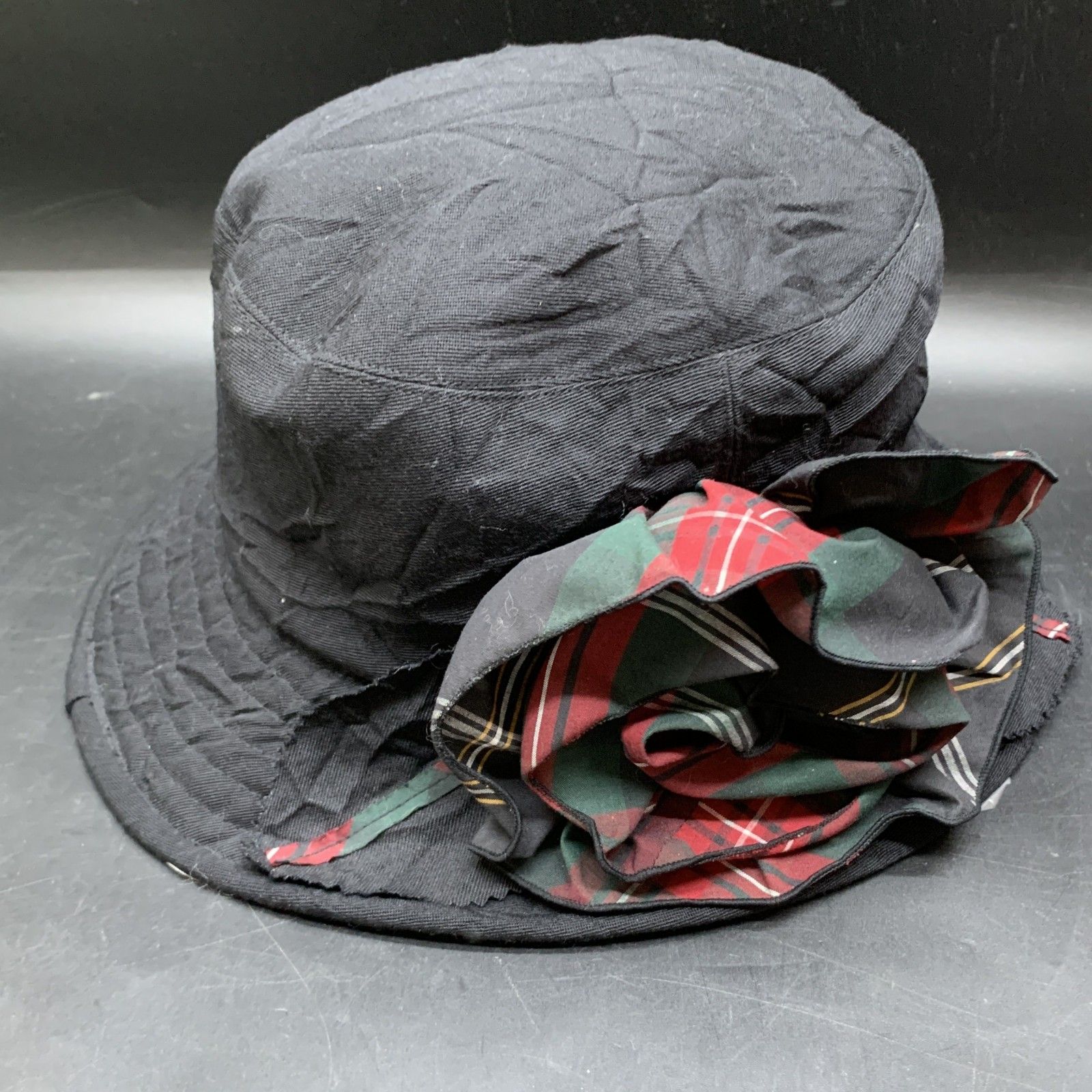 O300 chapeau le fou 日本製 ブラック黒 花飾り付き クラシック 帽子 コットン帽子 ぼうし レディースハット