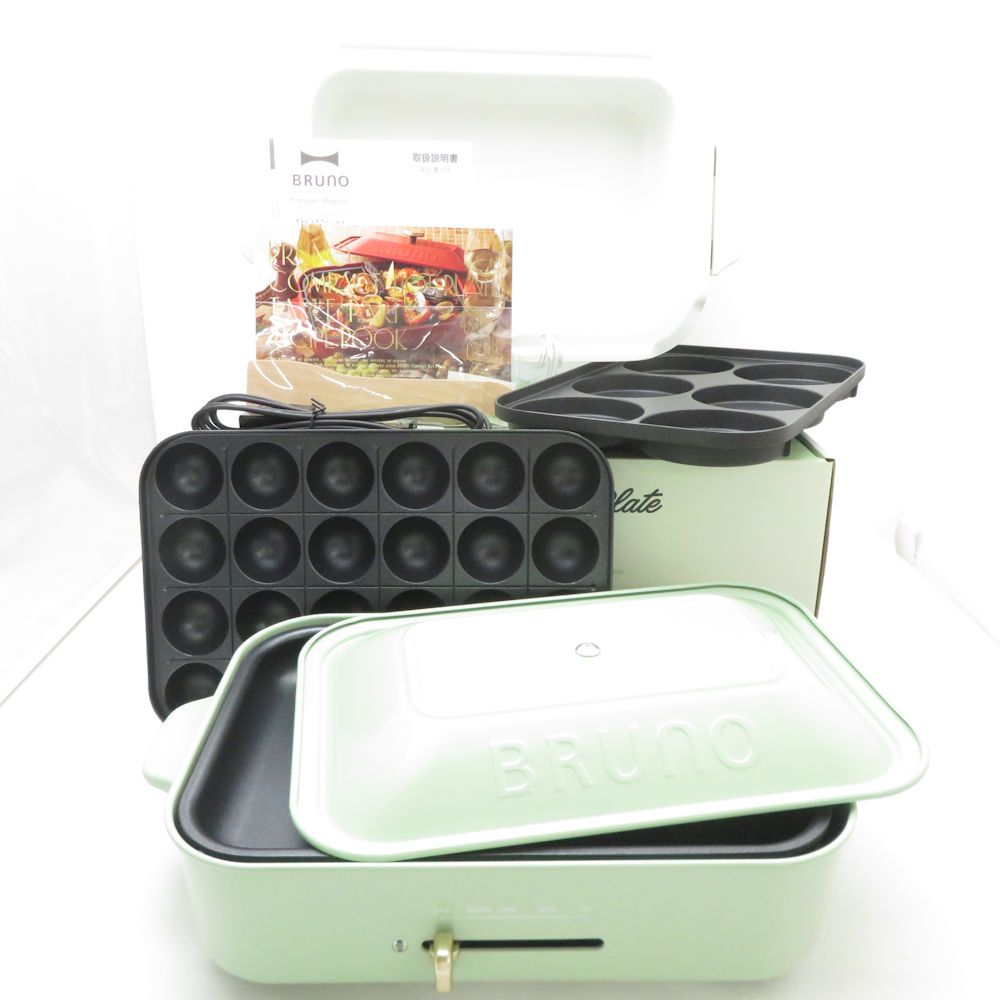BRUNO ブルーノ BOE021 コンパクトホットプレート マルチプレート セラミックコート鍋 3点 セット ペールグリーン たこ焼き SD137Z