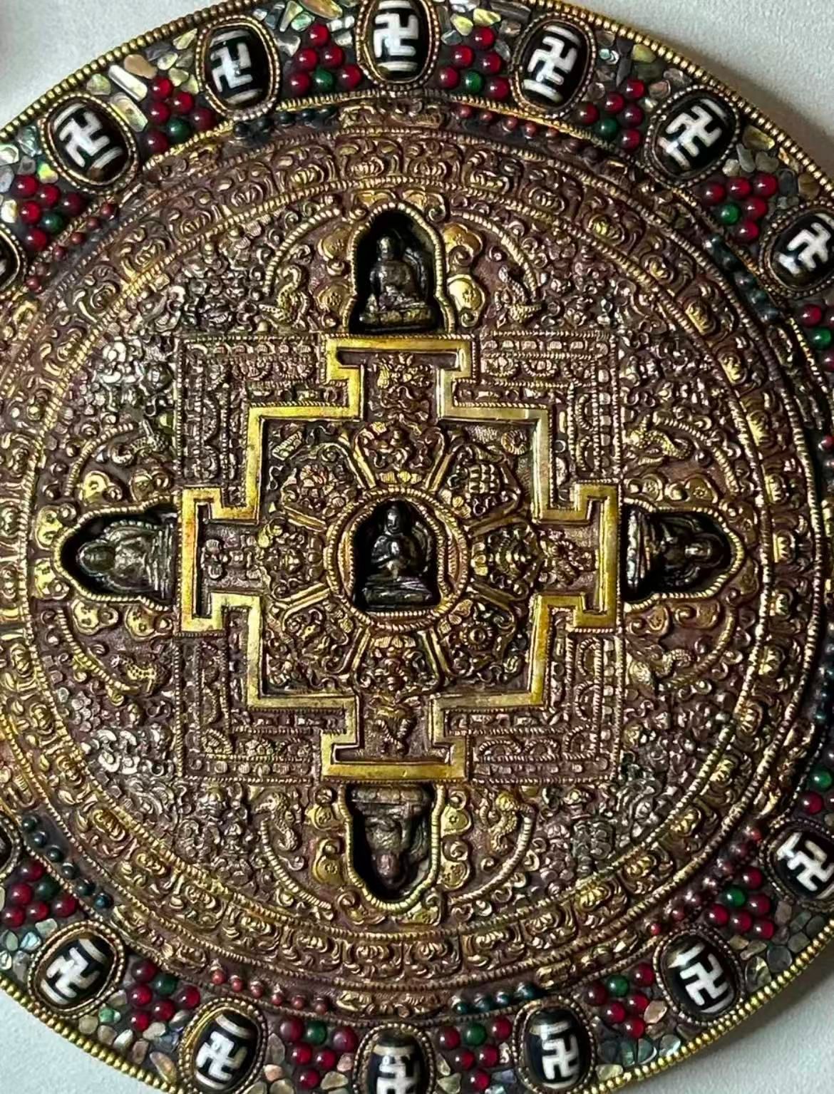 立体曼荼羅 五方佛 五智如来 卍天珠 銅板打ち出し チベット佛具