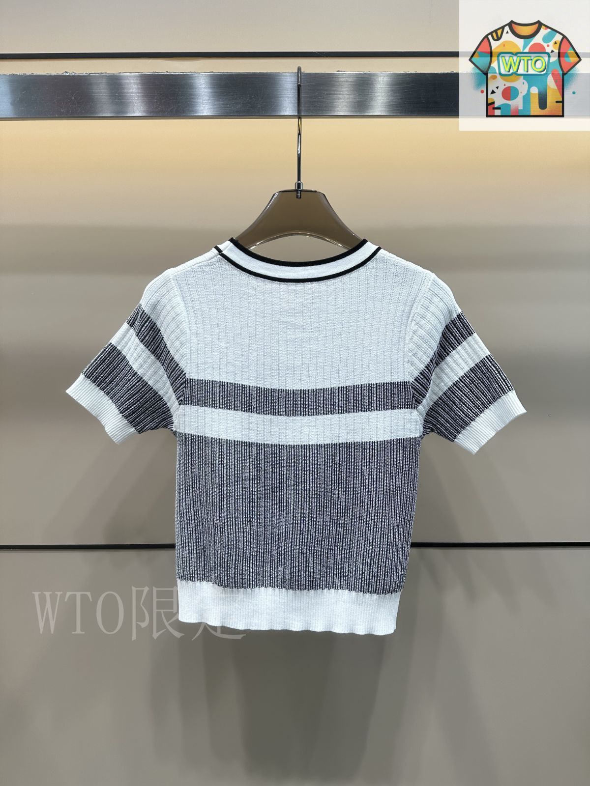 「難あり」CHANELストライプ 半袖Tシャツ 40 今日特価】Chanel シャネル ストライプカラーブロックニット短袖
