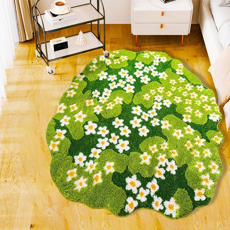 ラグ カーペット マット 草原に白い花々 立体的パイル 吸水性 速乾性 洗える ラグ カーペット マット 草原に白い花々 立体的パイル 吸水性 速