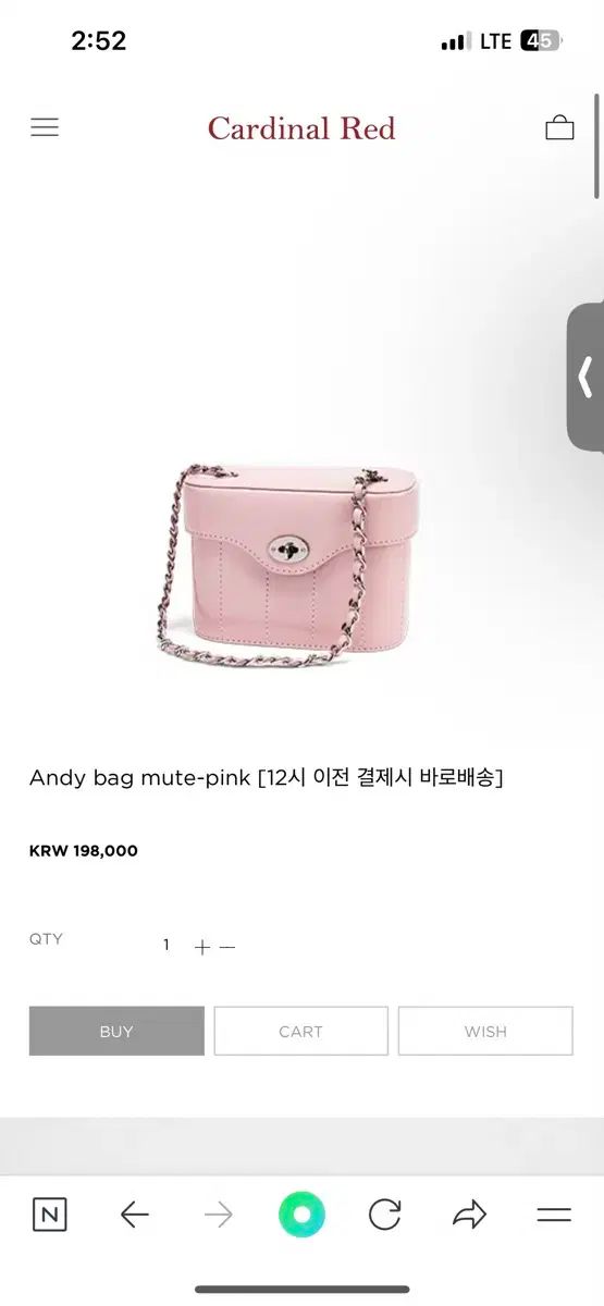 Cardinal Red カーディナルレッド Andy Bag ミュートピンク