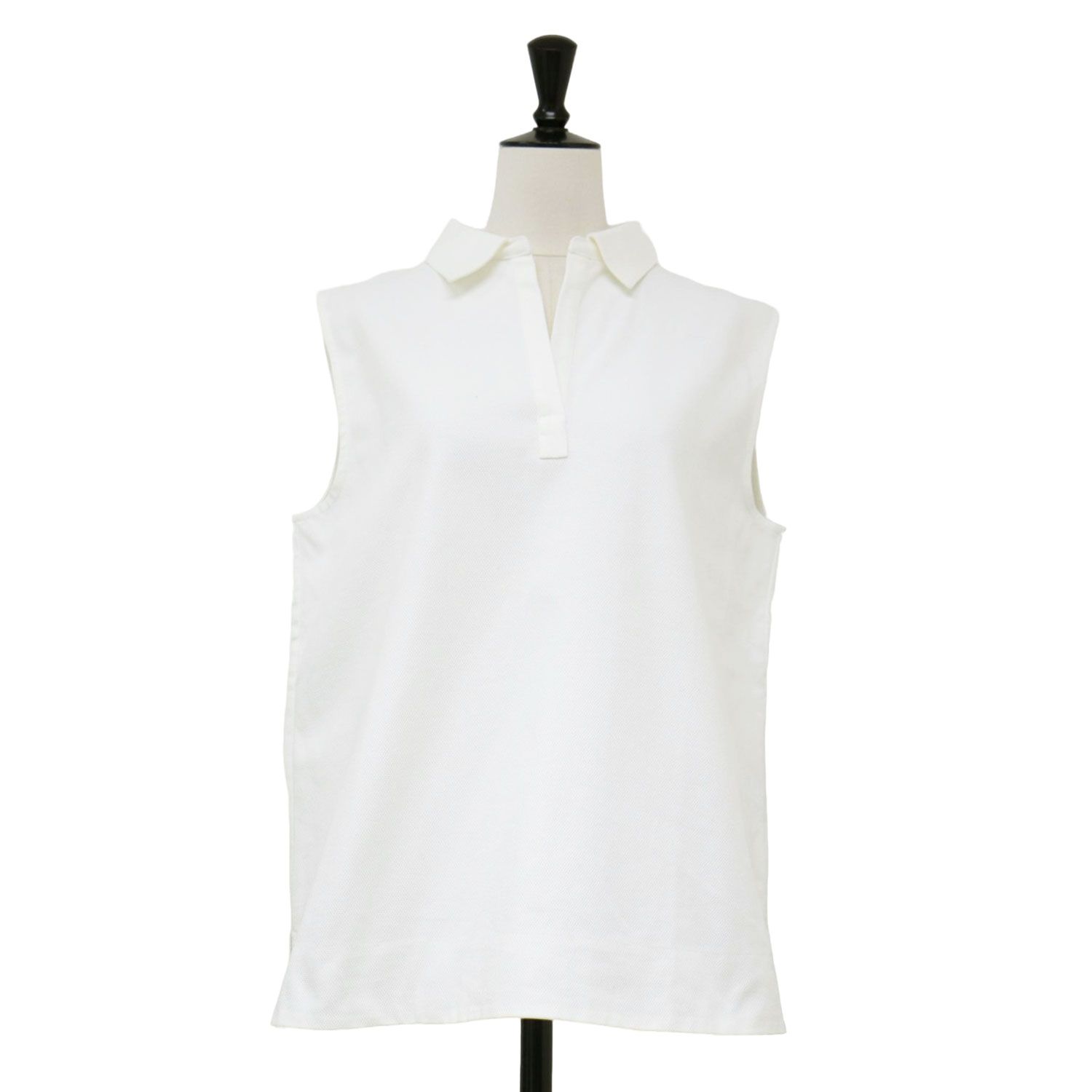 Theory セオリー ノースリーブ ポロシャツ ホワイト 白 サイズ S 9号 | Cotton ST Pique SL Polo Shell B. プルオーバー スキッパーネック ストレッチ コットン | トップス レディース