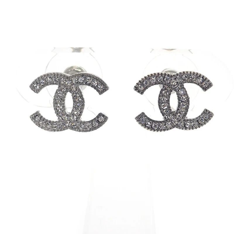 多少傷 変色あり CHANEL ココマーク D15V ピアス メタル クリスタル シルバー レディース