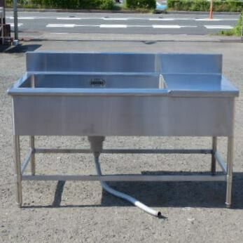 業務用 ステンレス 台付 1槽 シンク 右槽 W145 D75 H80 15 cm 厨房 水切 槽内寸W95D60深30cm 水切り