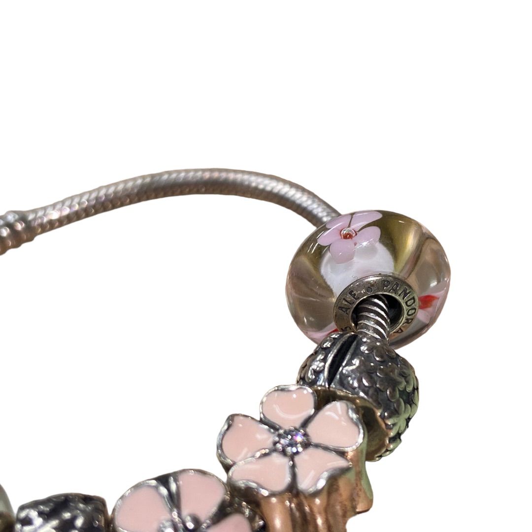 PANDORA ブレスレット バングル チャーム フラワー ピンク