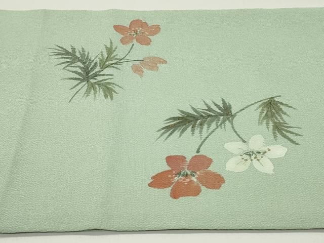 平和屋着物○九寸名古屋帯 鬼しぼ縮緬 正絹 逸品 草花文 手描き 紅型