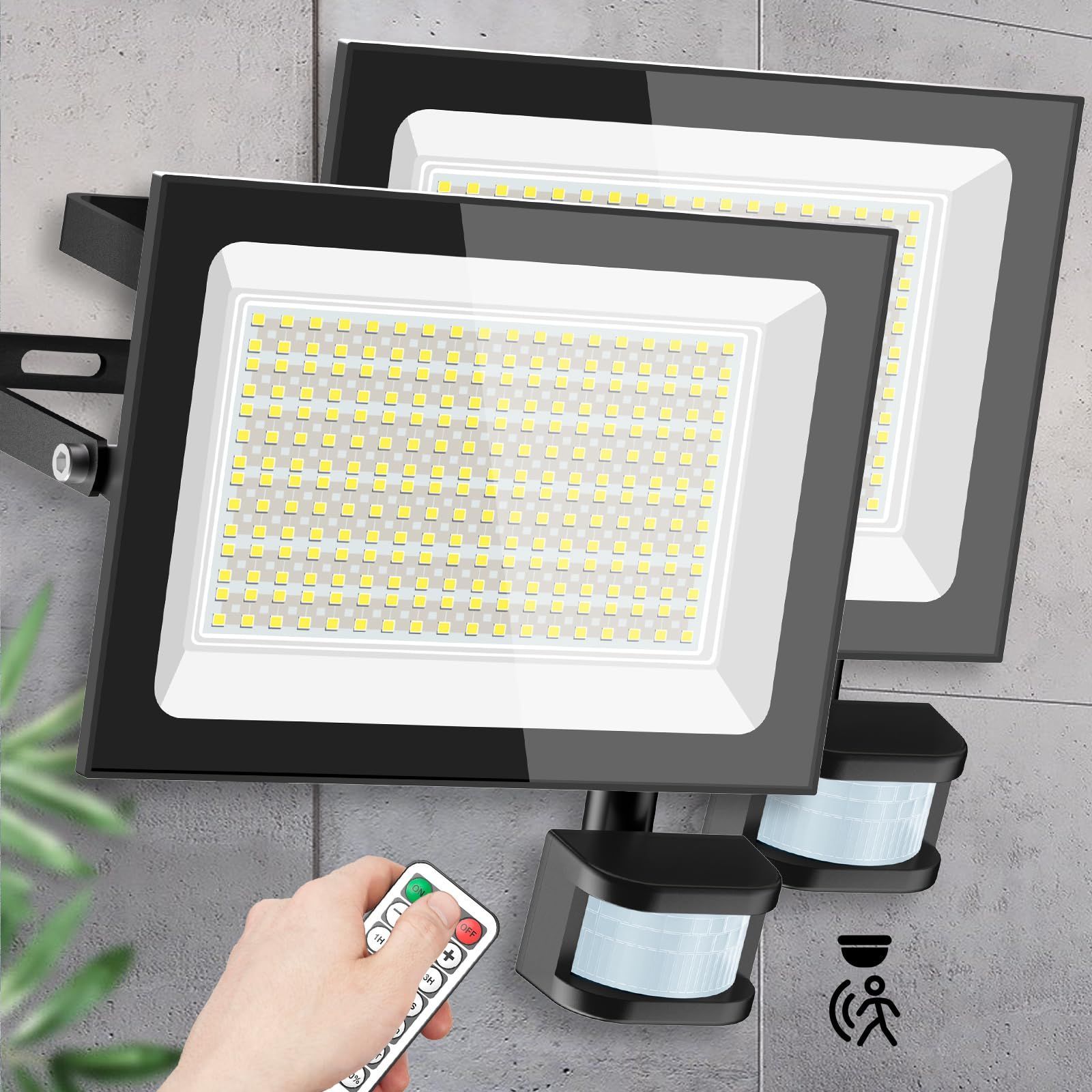 センサーライト 150W LED 20000LM 超爆光 100v 昼白色 6500K 無段階調光 検出距離の調整 高輝度 投光器 外灯 感知式 人感 センサーライト 屋外 コンセント IP66防水 自動点灯|消灯 屋外用 MORSEN 薄型超爆光-リモ