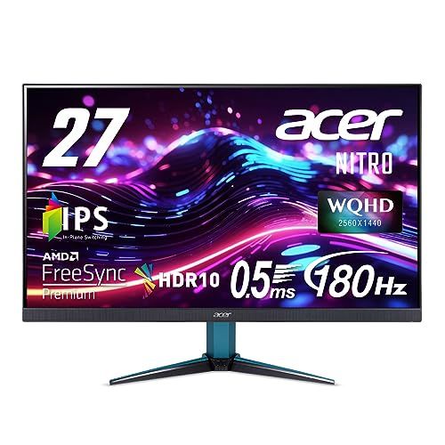 日本エイサー Acer Nitro ゲーミングモニター 27インチ IPS 非光沢 WQHD 180Hz 0.5ms HDMI 2.0 DisplayPort VESAマウント対応 スピーカー内蔵 ヘッドホン端子 AMD FreeSync Premium HD