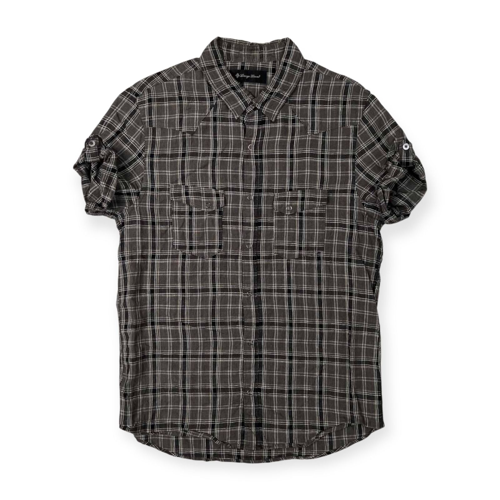 LOUNGE LIZARD シャツ 白×白ドット size2 日本製／ラウンジリザードジャケットパンツフィグベルワコマリアwjkアタッチメントファクトタム ラウンンジリザード 黒チェック半袖シャツ LOUNGE LIZARD(ラウンジ