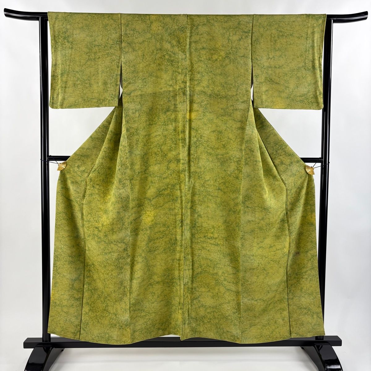 小紋 身丈154.5cm 裄丈62cm S 袷 落款 幾何学 よもぎ色 正絹 秀品