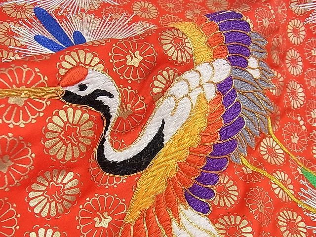 平和屋2■極上　七五三　女の子　7歳　祝儀　十二単風　駒刺繍　飛鶴松文　金銀糸　逸品　DZAA1584kh4