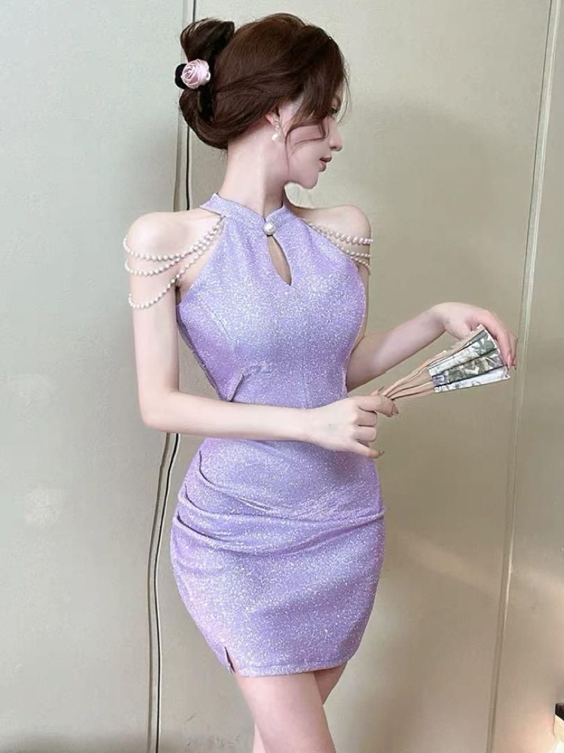パールチェーン付きラメミニドレス♪キャバドレスとしても