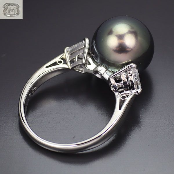 ミキモト Pt950 黒蝶 真珠 ダイヤモンド リング 径約11.3mm D0.42ct  