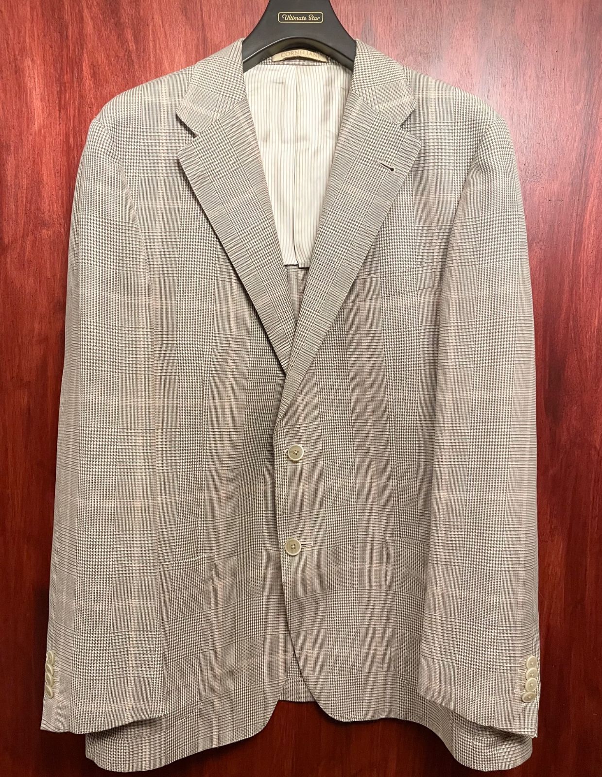MADE IN ITALY製 CORNELIANI 千鳥格子チェック柄リネンコットン