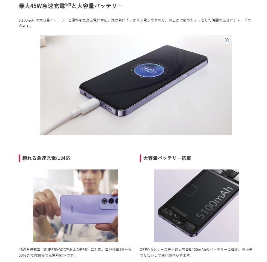 SIMフリー OPPO A3 5G パープル 4GB/128GB ワイモバイル版