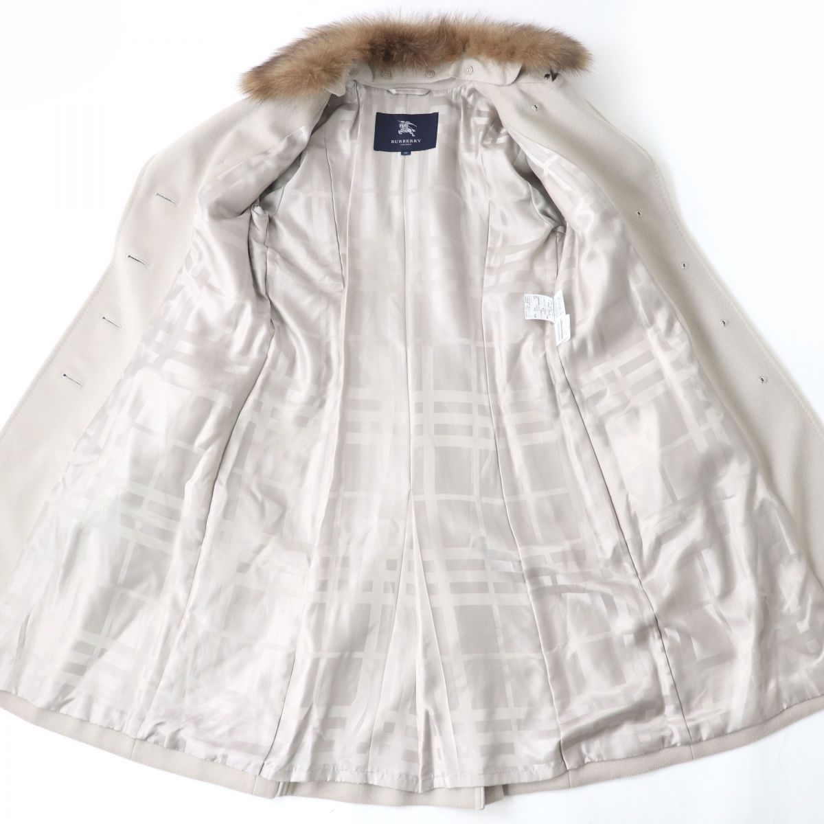 美品】バーバリーロンドンカシミヤ混ロングコート38 フォックスファー