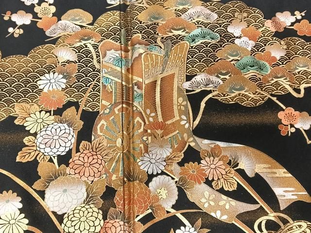 平和屋着物□豪華黒留袖 御所車吉祥花文 金銀彩 正絹 逸品