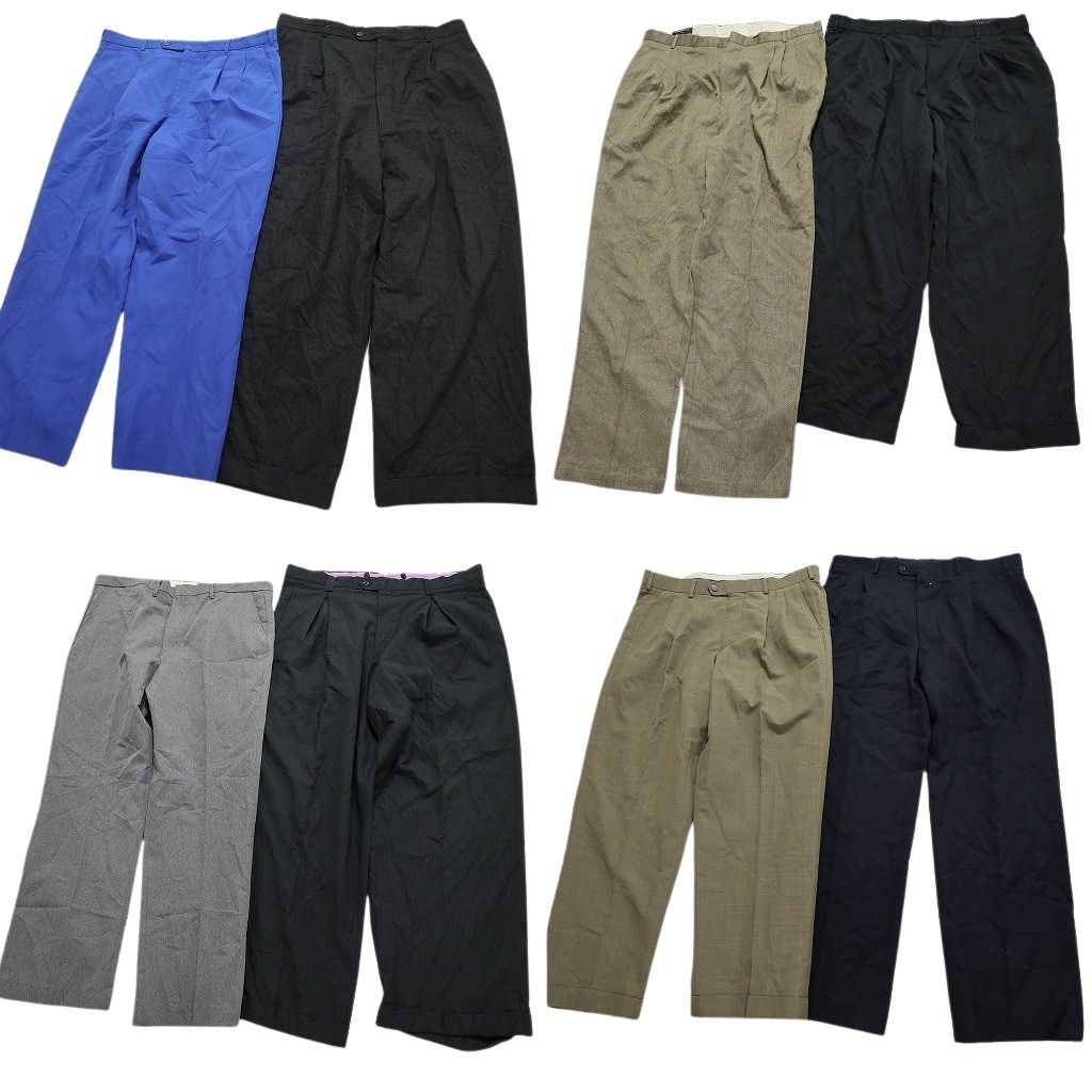 古着卸 スラックス パンツ 8枚セット メンズ 38 |40 ツータック 無地 ベージュ ネイビー グレー ブラック 古着 NA2176