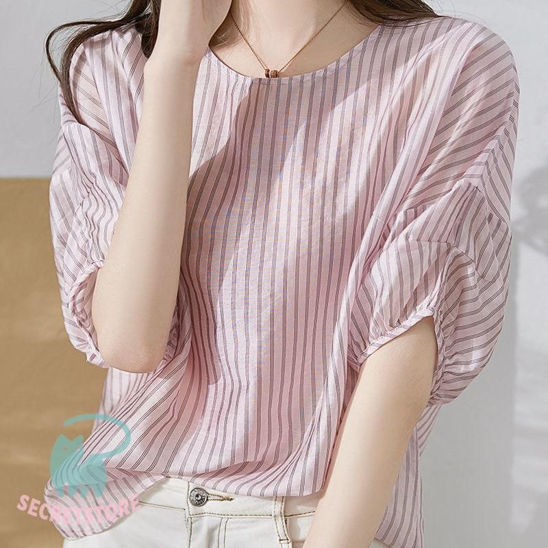 シャツ レディース シンプル 半袖 ブラウス tシャツ ストライプ