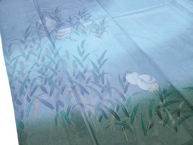 平和屋本店□極上 無双 紗袷 紗×絽 訪問着 鷺 暈し染め 金彩 さが美