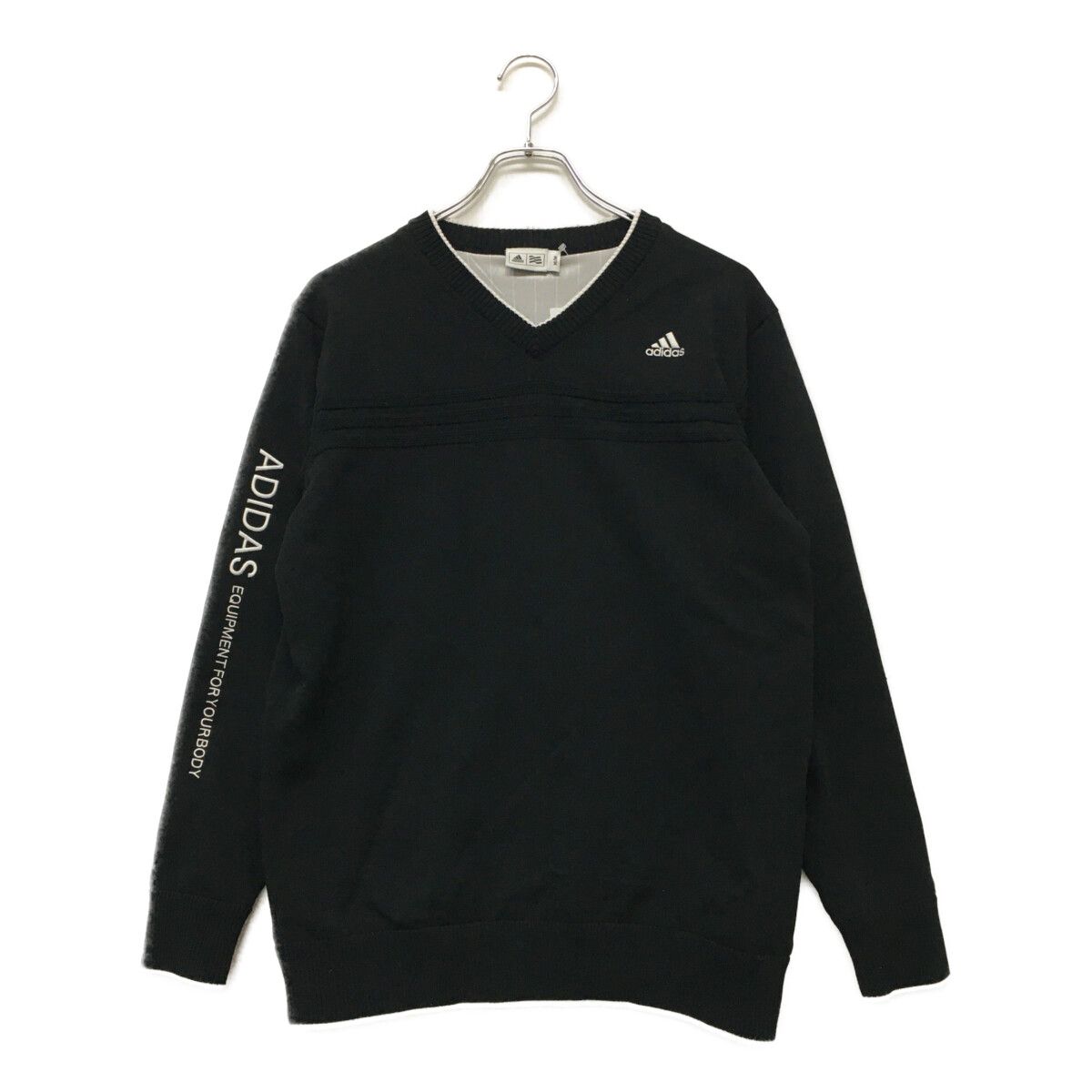 中古 メンズ アディダスゴルフ adidas GOLF セーター M 黒 ブラック Vネック 蓄熱裏地付き 防寒