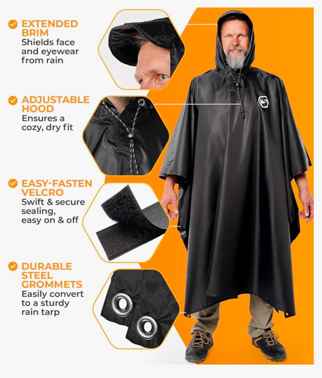 Foxelli フォクセリ フード付きレインポンチョ 防水 緊急用 ミリタリーレインコート 大人 メンズ レディース 軽量 多用途 再利用 なレインギア キャンプ 釣り スポーツイベント用