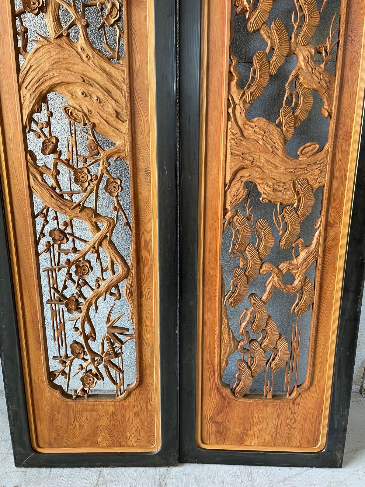 欄間 2枚セット 木彫 彫刻 和室 床の間 らんま 昭和 リフォーム - メルカリ